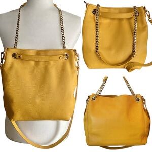 Michael Kors Jet Set Leather Crossbody Shoulder Bag Tote Golden & Chain Strap